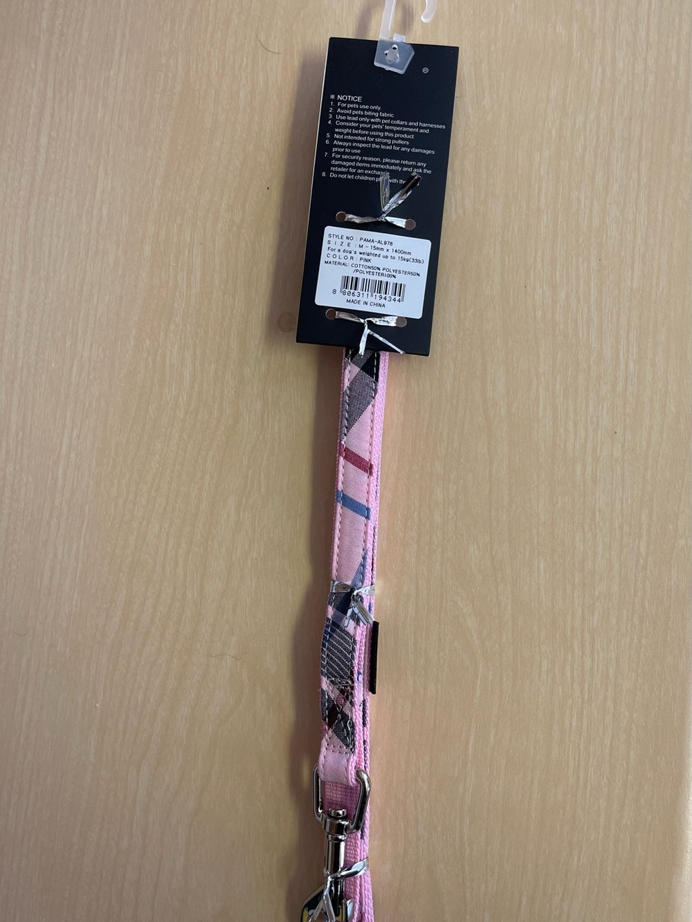 Puppia Pink Plaid Dog Leash Style Accessory Medium - Picture 3 of 3